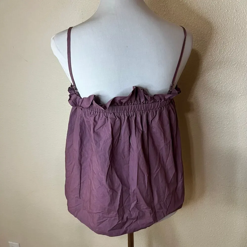 Essentiel Antwerp Bubu Elasticated Ruffle Top Dirty Purple cotton WOMENS 36 US 4